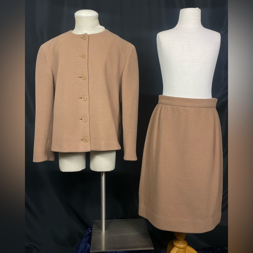 Calvin Klein 2 Piece Tan Dress Suit, Vintage Skirt and Jacket size 4